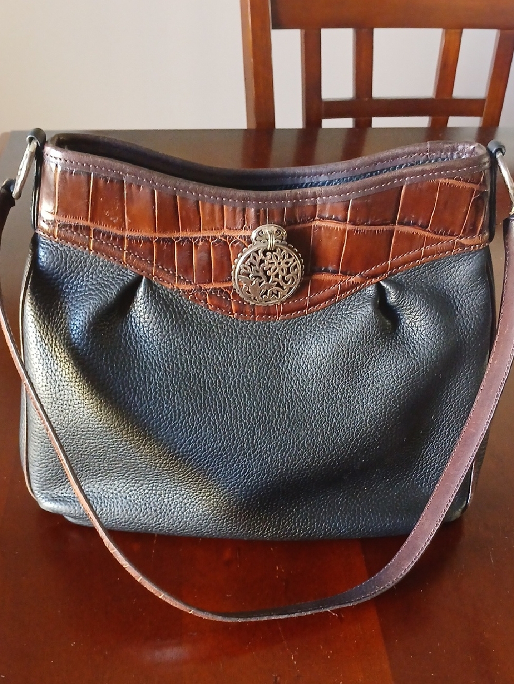 Vintage Brighton Black and Brown Pebbled Shoulder Bag